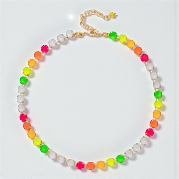 Neon Crystal Tennis NecklaceColorful Gem Statement Jewelry NWOT